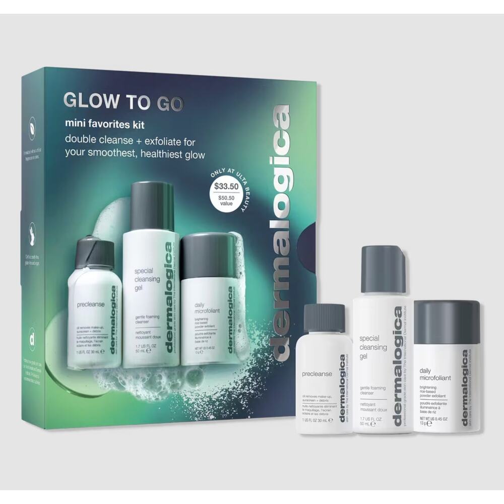 New Dermalogica Kit Glow to Go Mini Favorites Set exfoliate cleansing gel